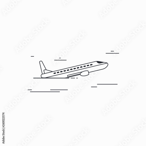 The plane takes off among the clouds on white isolated background.