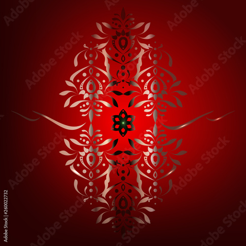 Oriental pattern ornament, silver and gold on a red background. Vector