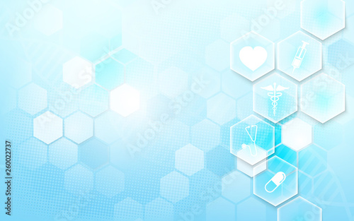 Abstract soft blue geometric background. Medicine and science concept . Medical Icons