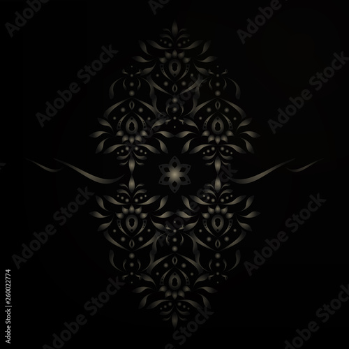 Elegant ornament, silver on a black background. Vector illustration. EPS 10.