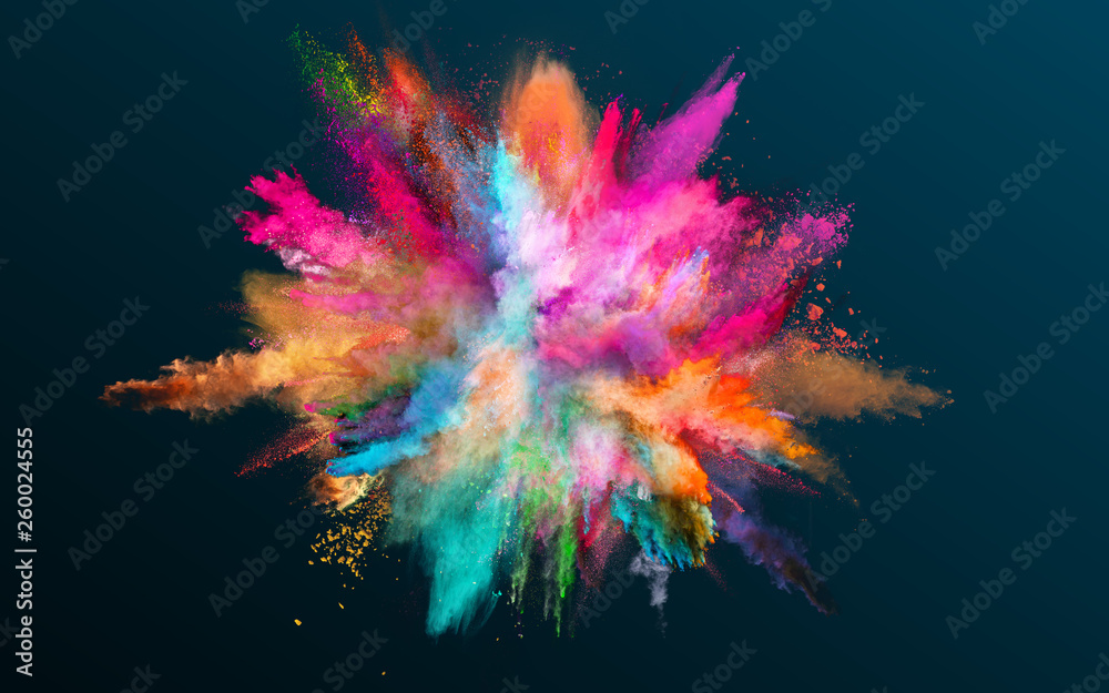 Fotografie Colored powder explosion on black background.