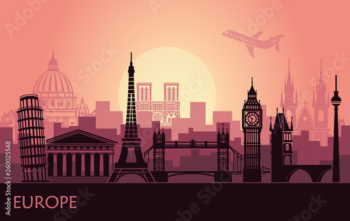 Abstract urban landscape with the sights of Europe
