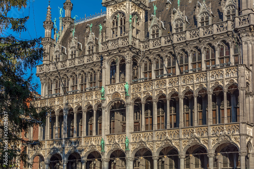 Striking Gothic Revival facade of the Museum of the City of Brussels. The building also known as the Maison du Roi ("King's House") or Broodhuis ("Bread hall").