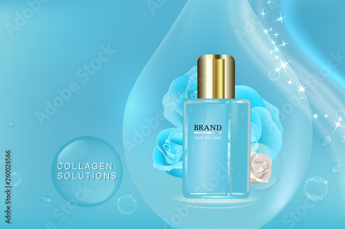 Beauty product, blue cosmetic container with advertising background ready to use, luxury skin care ad, illustration vector.	