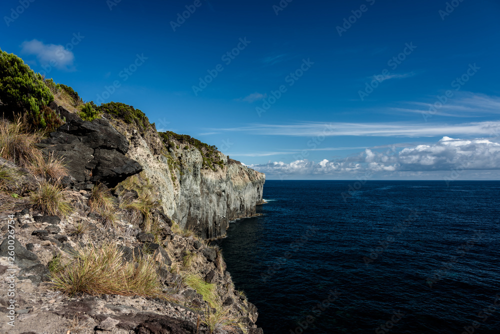 seascape with cliff  in terceria, view of the volcano's cliff in terceira. seascape in azores, portugal.