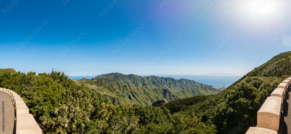 Spectacular panorama view of forest covering atlantic island.