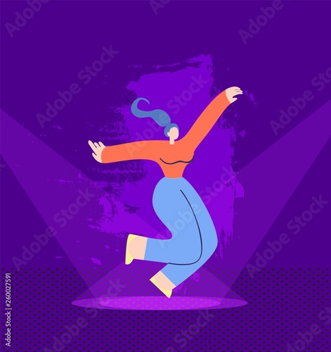 Beautiful Woman Dancing Having Fun Flat Cartoon