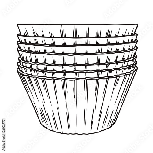 Sketch silicone forms for cooking muffin isolated on white background.