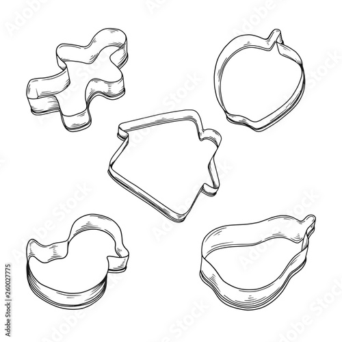 Sketch cookie cutter in various style isolated on white background.