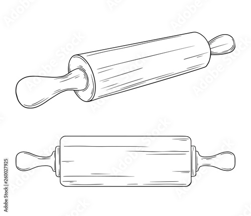 Two realistic rolling pins isolated on white background. Vector illustration
