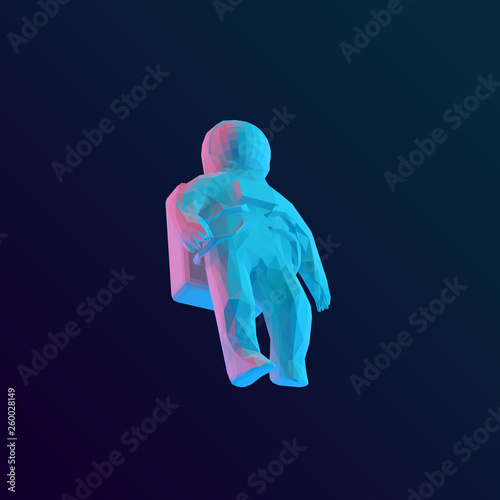 Holographic Astronaut on Isolated Background. Vibrant Low Poly Vector 3D Rendering