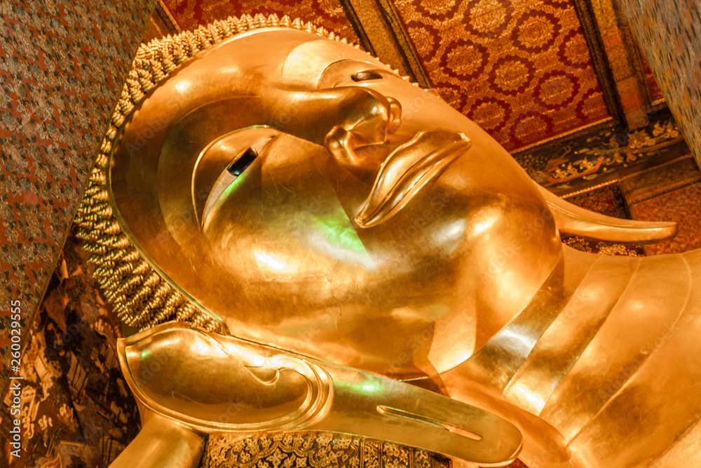 A head of the Reclining Buddha at Wat Pho, Bangkok