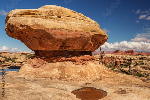 Hiker in Canyonlands National park, needles in the sky, in Utah, USA