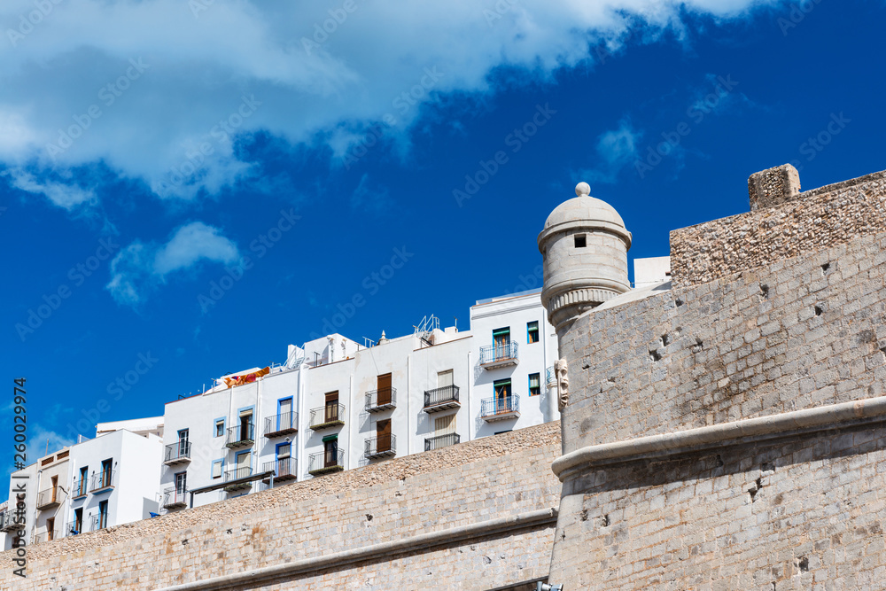 Defensive wall and white houses of Peniscola Defensive wall and white houses of Peniscola