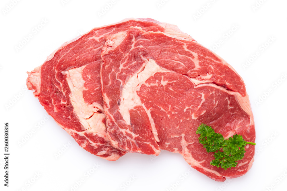 Fresh raw bio beef steak isolated on white background. Fresh raw bio beef steak isolated on white background.