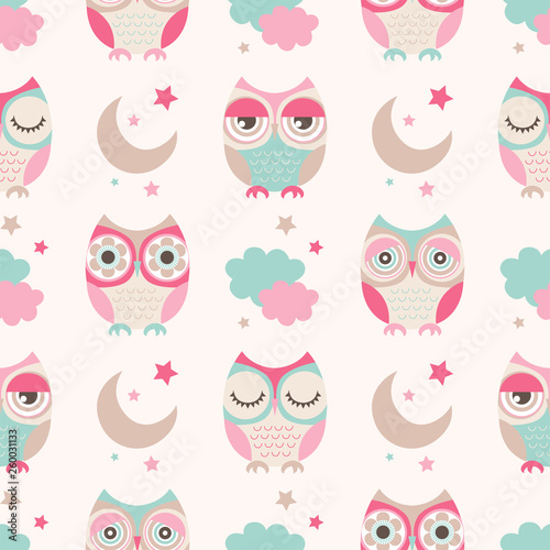 seamless cute cartoon owls birds wallpaper pattern for bedroom interior print