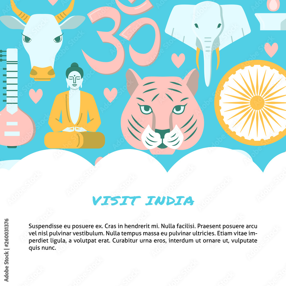 Visit India colorful concept banner in flat style