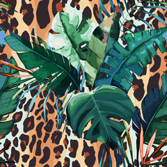 Gardinen Mustersammlungen Nahtloses Muster des Leoparden. Tigerhaut-Hintergrund. Tierdruck. Vektor-Illustration  © natikka