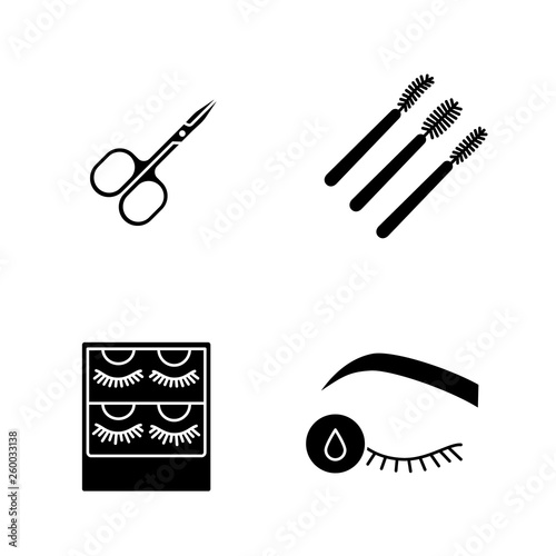 Eyelash extension glyph icons set