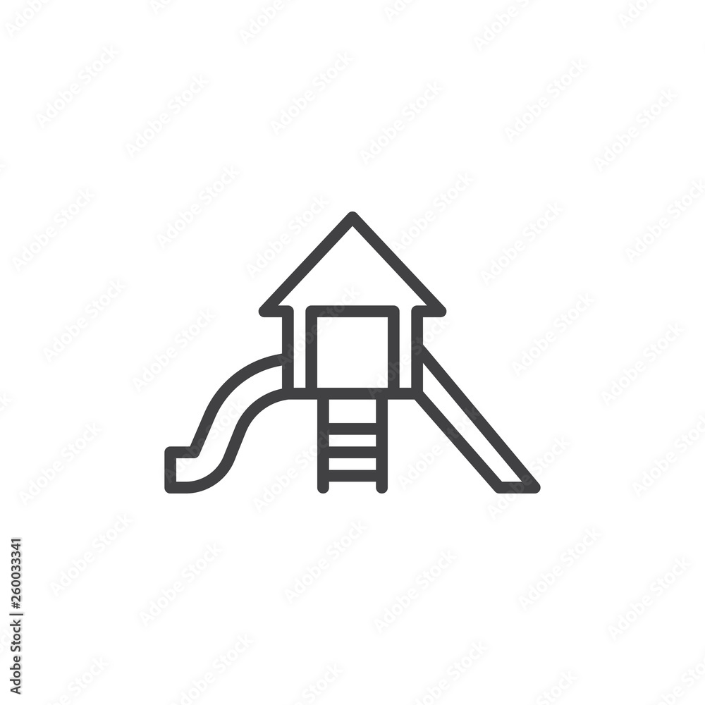 Playground sliding line icon. linear style sign for mobile concept and web design. Playhouse with slide outline vector icon. Recreation symbol, logo illustration. Pixel perfect vector graphics Playground sliding line icon. linear style sign for mobile concept and web design. Playhouse with slide outline vector icon. Recreation symbol, logo illustration. Pixel perfect vector graphics
