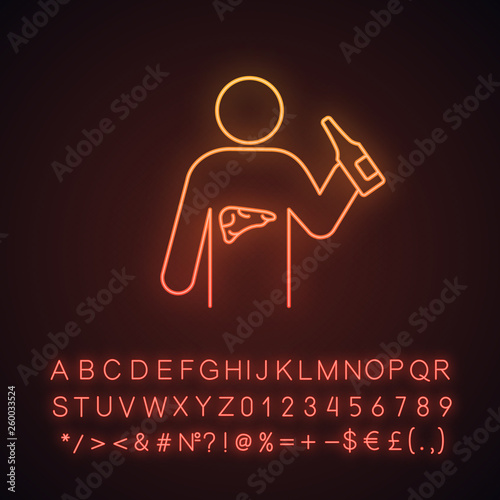 Liver cancer neon light icon