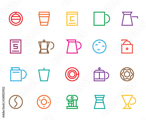 Outline colorful set of cafe icon, modern concept, simple minimal style