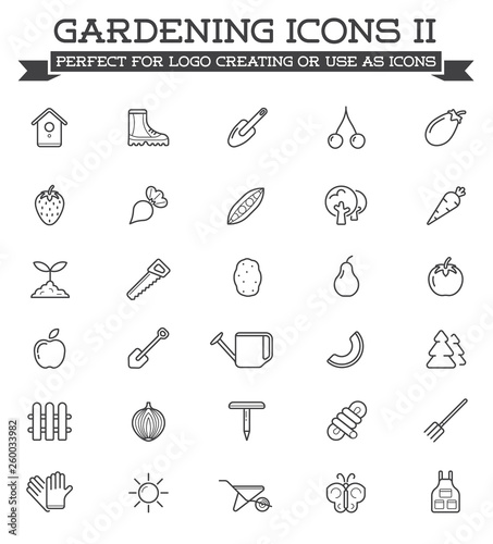 Set of Vector Garden and Farm Elements and Fruits or Vegetables Icons Illustration can be used as Logo or Icon in premium quality © ckybe