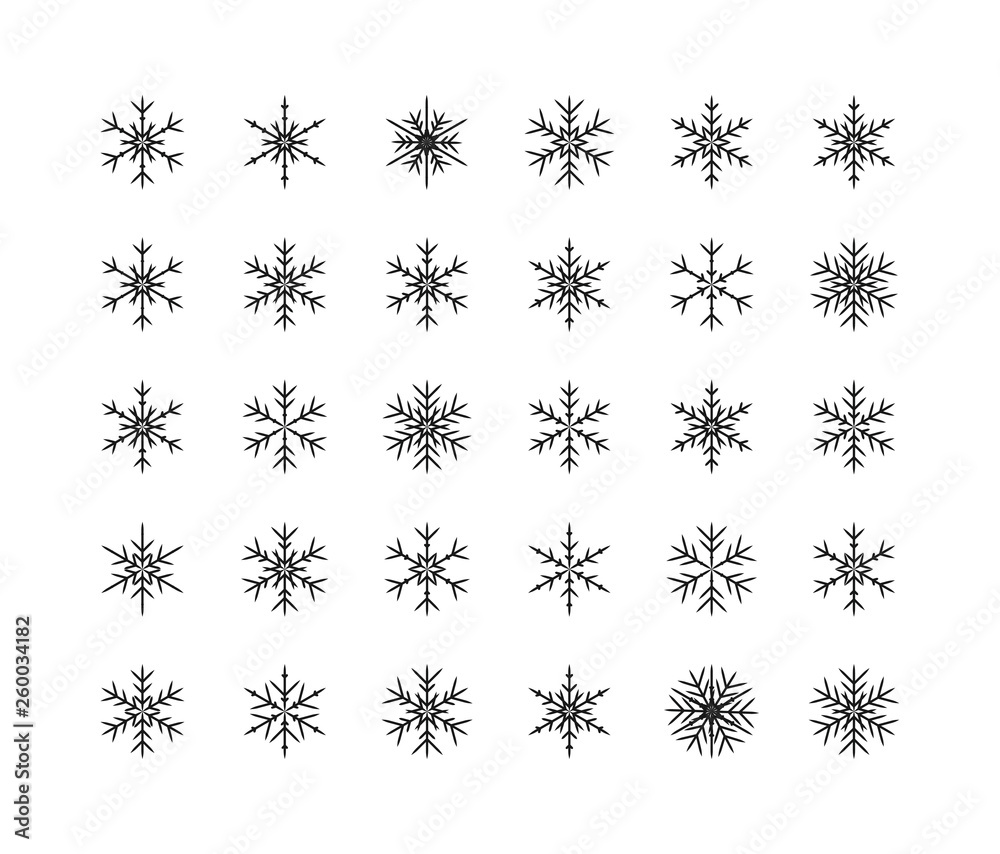 Big Set of Snowflakes Winter Christmas Xmas Design Vector Elements.