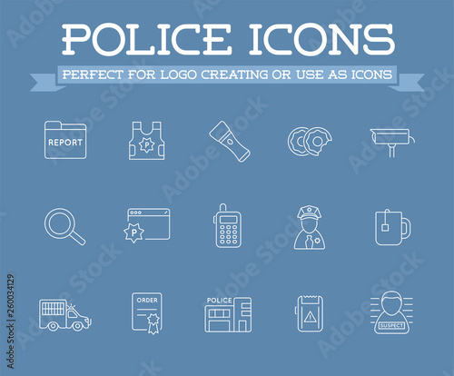 Icons Set of Police Related Icons, Vector.