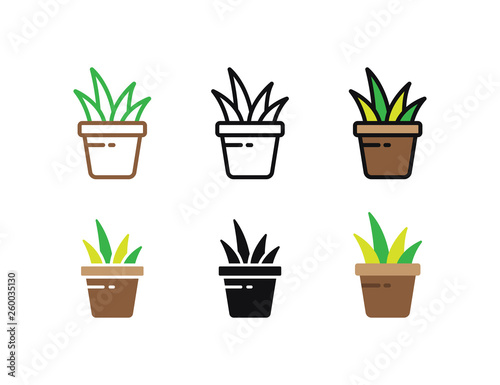 Set floral plants and blooming cactus in pots isolated with line  flat and glyph icon styles on white background. vector illustration