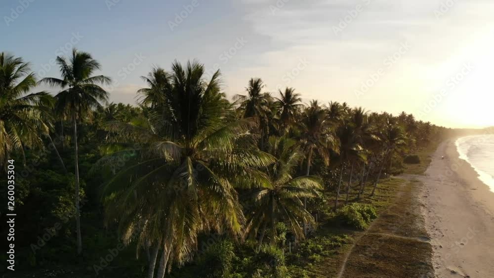 Overview of sea and long beach at sunset, San Vincente, Philippines Overview of sea and long beach at sunset, San Vincente, Philippines