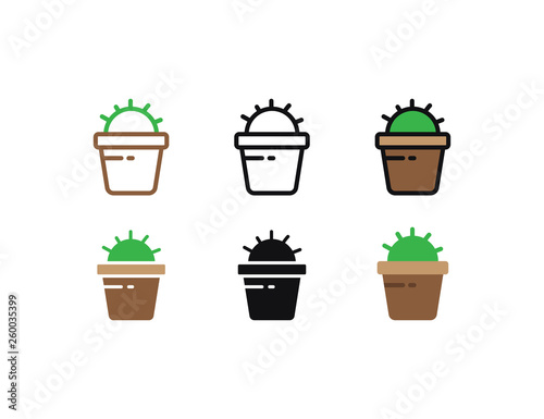 Wallpaper Mural Set floral plants and blooming cactus in pots isolated with line, flat and glyph icon styles on white background. vector illustration Torontodigital.ca