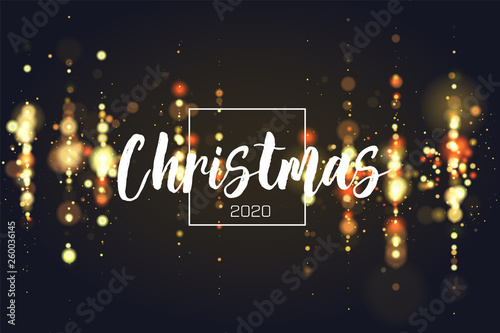 Bokeh sparkle Christmas 2020 background. Glitter lights luxury glamor background. Abstract defocused circular party magic christmas lights. New year glamorous elegant, shiny background. EPS 10.