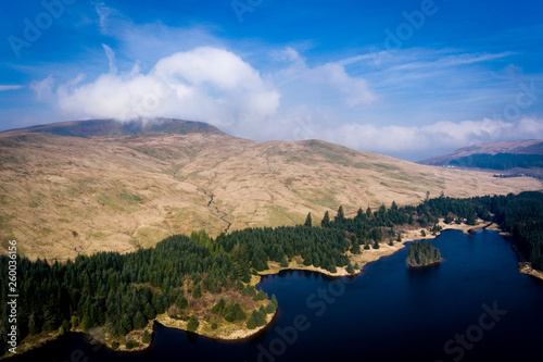 Aerial view of the Brecon Beacons National Park on a Spring moring in Wales, UK