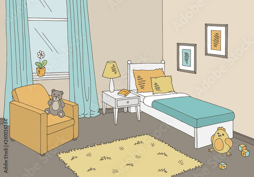 Children room graphic color home interior sketch illustration vector