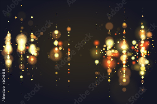Bokeh sparkle Christmas 2020 background. Glitter lights luxury glamor background. Abstract defocused circular party magic christmas lights. New year glamorous elegant, shiny background. EPS 10.