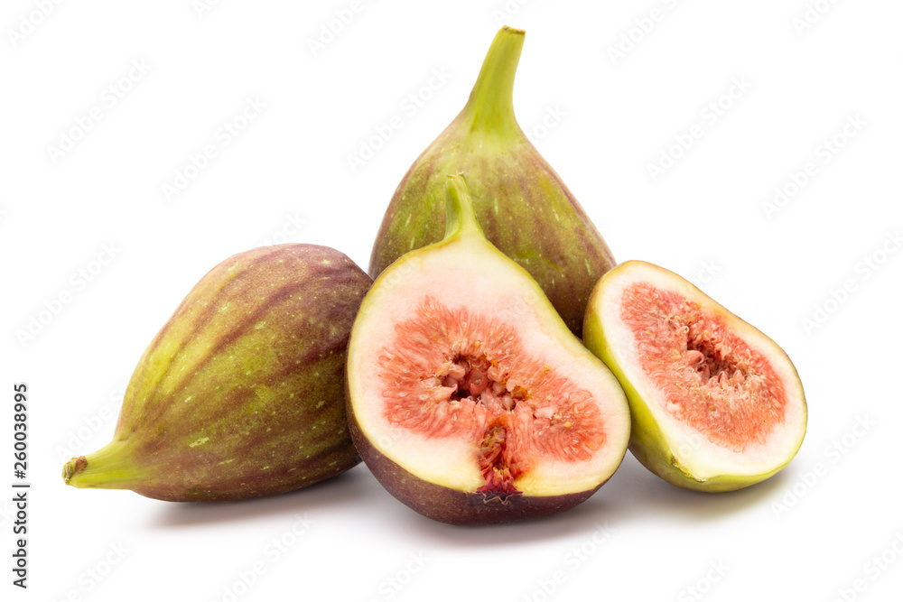 Fig fruits isolated on white background. Top view. Flat lay pattern Fig fruits isolated on white background. Top view. Flat lay pattern