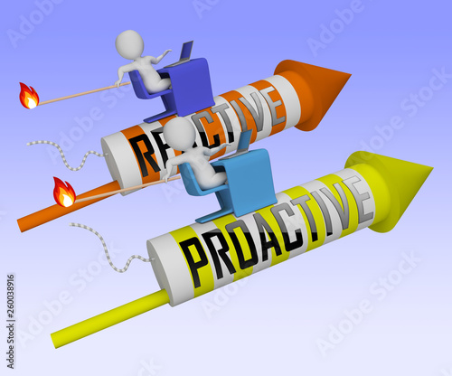 Proactive Vs Reactive Rocket Representing Taking Aggressive Initiative Or Reacting - 3d Illustration photo