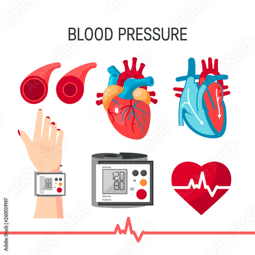 Vector set of blood pressure icons in flat style