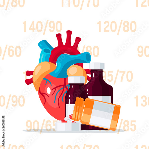 Heart medication concept in flat style, vector
