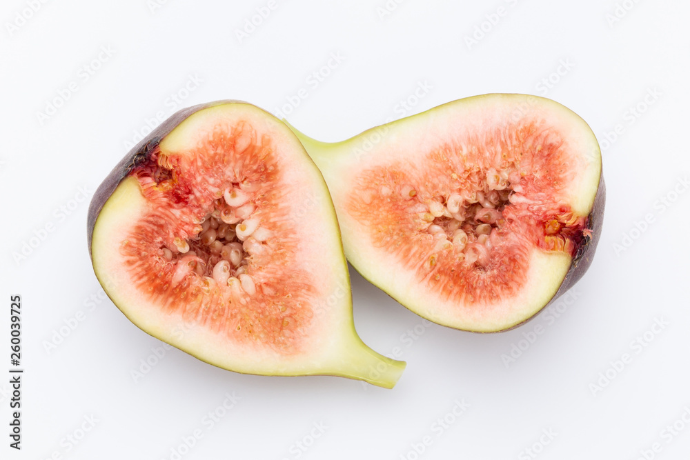 Fig fruits isolated on white background. Top view. Flat lay pattern Fig fruits isolated on white background. Top view. Flat lay pattern