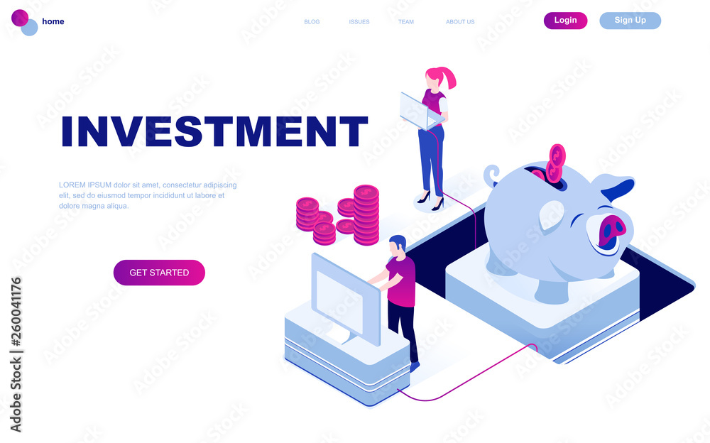 Modern flat design isometric concept of Business Investment decorated people character for website and mobile website development. Isometric landing page template. Vector illustration.