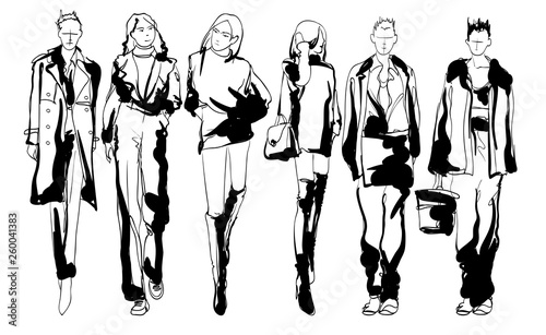 Stylish fashion models. Pretty young girls. Fashion womans Sketch