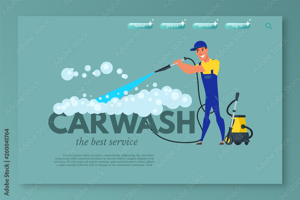 Car wash vector landing page template