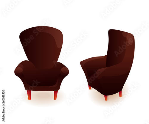 Leather armchairs flat illustrations set
