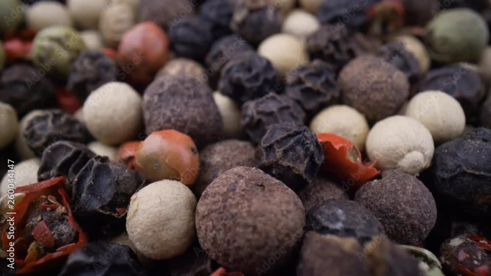 Macro close-up Mixed peppercorns. Dry mix peppercorns close up