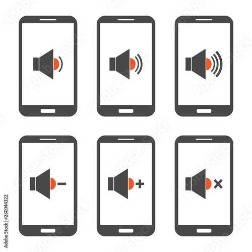 Smartphone sound control icons. Vector.