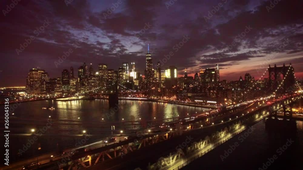 25P night view of Manhattan flying along bridge 25P night view of Manhattan flying along bridge