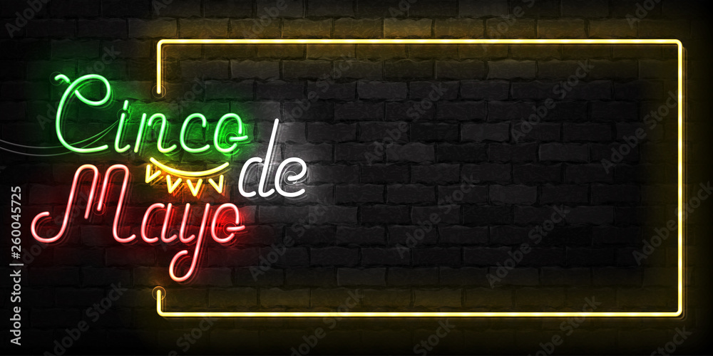 Vector realistic isolated neon sign of Cinco De Mayo frame logo for ...