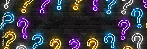 Vector realistic isolated neon sign of Question flyer logo for template decoration and covering on the wall background.